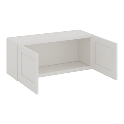 36" Wide by 12" Deep Bridge 2WS White Shaker 1-1/4"Overlay Wall Cabinet - Double Door 12", 15", 18", 21", 24" Tall