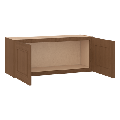 36" Wide Double Door 12", 15", 18", 21" & 24" Tall & 12" Deep Elegant Craftsman Mocha Shaker Wall Cabinet