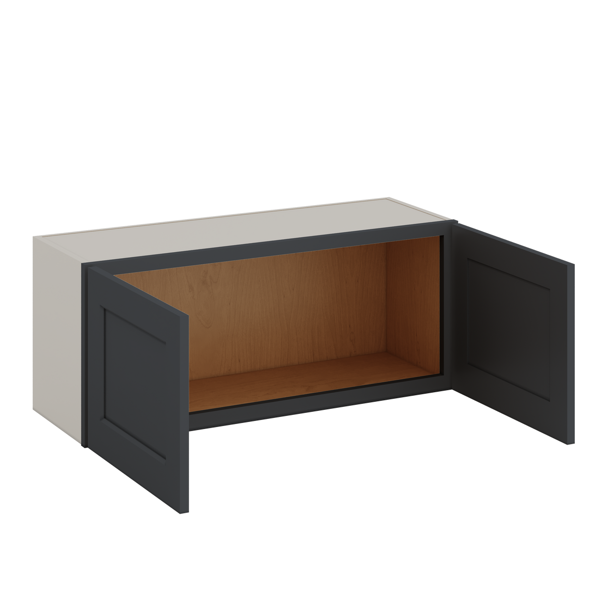 36" Wide by 12" Deep Bridge 15HNS Hermosa Noir Black Shaker 1-1/4"Overlay Wall Cabinet - Double Door 12", 15", 18", 21", 24" Tall
