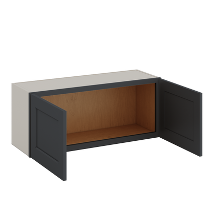 36" Wide by 12" Deep Bridge 15HNS Hermosa Noir Black Shaker 1-1/4"Overlay Wall Cabinet - Double Door 12", 15", 18", 21", 24" Tall