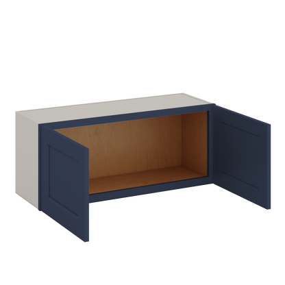 36" Wide by 12" Deep Bridge NB29 Naval Blue Shaker 1-1/4"Overlay Wall Cabinet - Double Door 12", 15", 18", 21", 24" Tall