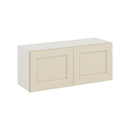 36" Wide by 12" Deep Bridge Manhattan Cream Shaker 1-1/4"Overlay Wall Cabinet - Double Door 12", 15", 18", 21", 24" Tall