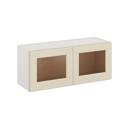 36" Wide by 12" Deep Bridge Manhattan Cream Shaker 1-1/4"Overlay Glass Ready Wall Cabinet - Double Door 12", 15", 18", 21", 24" Tall