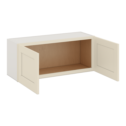 36" Wide by 12" Deep Bridge Manhattan Cream Shaker 1-1/4"Overlay Wall Cabinet - Double Door 12", 15", 18", 21", 24" Tall