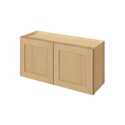 36" Wide 24" Deep Upper Sandstone Birch Shaker 1-1/4" Overlay Wall Cabinet - Double Door 12", 15", 18", 24"