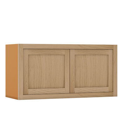 36" Wide Bridge White Oak Inset Shaker Wall Cabinet - Double Door 12", 15", 18", 21" & 24" Tall