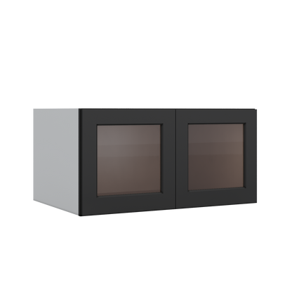 36" Wide 24" Deep Upper 15HNS Hermosa Noir Black Shaker 1-1/4" Overlay Glass Ready Wall Cabinet - Double Door 12", 15", 18", 21", 24"