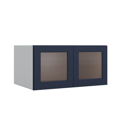 36" Wide 24" Deep Upper NB29 Naval Blue Shaker 1-1/4" Overlay Glass Ready Wall Cabinet - Double Door 12", 15", 18", 21", 24"
