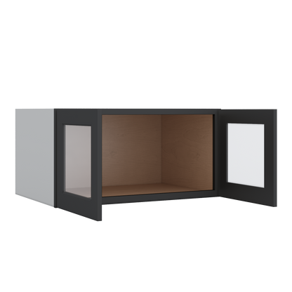 36" Wide 24" Deep Upper 15HNS Hermosa Noir Black Shaker 1-1/4" Overlay Glass Ready Wall Cabinet - Double Door 12", 15", 18", 21", 24"
