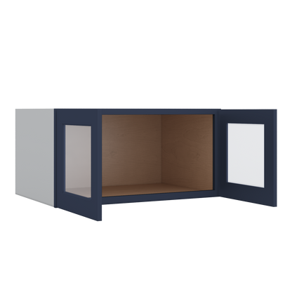 36" Wide 24" Deep Upper NB29 Naval Blue Shaker 1-1/4" Overlay Glass Ready Wall Cabinet - Double Door 12", 15", 18", 21", 24"