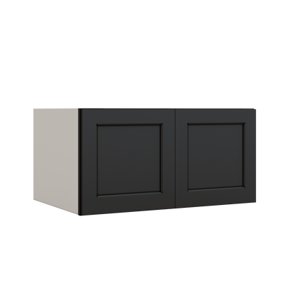 36" Wide 24" Deep Upper 15HNS Hermosa Noir Black Shaker 1-1/4" Overlay Wall Cabinet - Double Door 12", 15", 18", 21", 24"