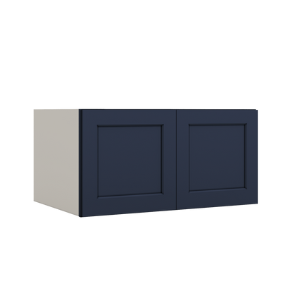 36" Wide 24" Deep Upper NB29 Naval Blue Shaker 1-1/4" Overlay Wall Cabinet - Double Door 12", 15", 18", 21", 24"