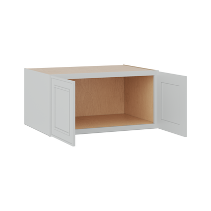 30" Wide Double Door 12", 15", 18", 21"& 24" Tall Bridge White Elegant Oak Shaker Wall Cabinet