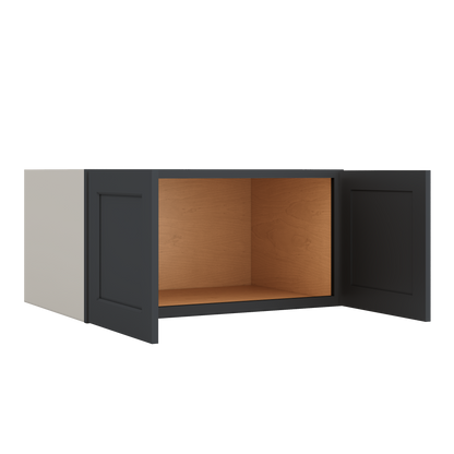 36" Wide 24" Deep Upper 15HNS Hermosa Noir Black Shaker 1-1/4" Overlay Wall Cabinet - Double Door 12", 15", 18", 21", 24"