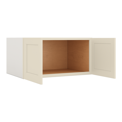 36" Wide 24" Deep Upper Manhattan Cream Shaker 1-1/4" Overlay Wall Cabinet - Double Door 12", 15", 18", 21", 24"
