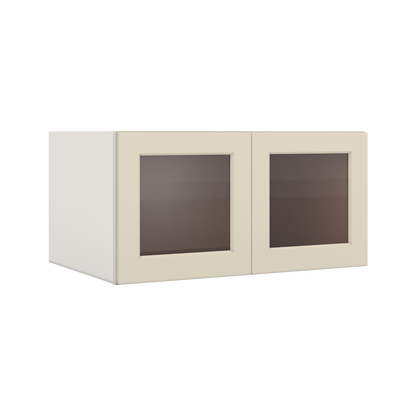 36" Wide 24" Deep Upper Manhattan Cream Shaker 1-1/4" Overlay Glass Ready Wall Cabinet - Double Door 12", 15", 18", 21", 24"