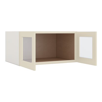 36" Wide 24" Deep Upper Manhattan Cream Shaker 1-1/4" Overlay Glass Ready Wall Cabinet - Double Door 12", 15", 18", 21", 24"