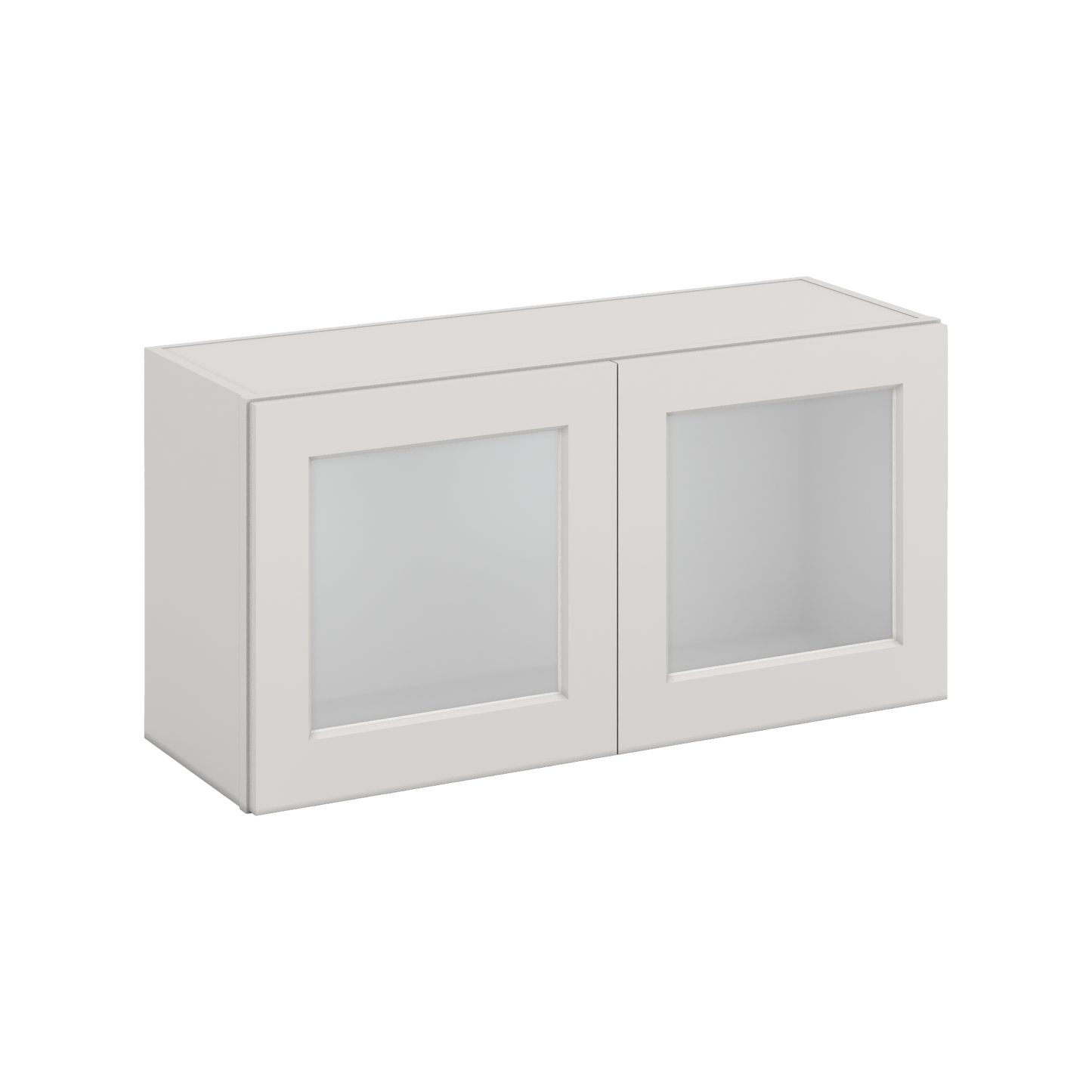 36" Wide by 12" Deep Bridge 2WS White Shaker 1-1/4"Overlay Glass Ready Wall Cabinet - Double Door 12", 15", 18", 21", 24" Tall