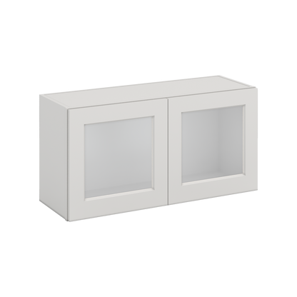 36" Wide by 12" Deep Bridge 2WS White Shaker 1-1/4"Overlay Glass Ready Wall Cabinet - Double Door 12", 15", 18", 21", 24" Tall