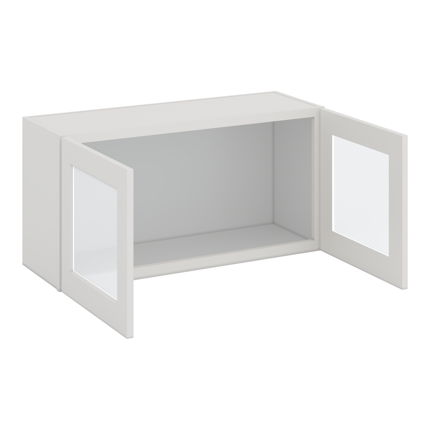 36" Wide by 12" Deep Bridge 2WS White Shaker 1-1/4"Overlay Glass Ready Wall Cabinet - Double Door 12", 15", 18", 21", 24" Tall
