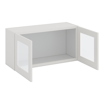 36" Wide by 12" Deep Bridge 2WS White Shaker 1-1/4"Overlay Glass Ready Wall Cabinet - Double Door 12", 15", 18", 21", 24" Tall