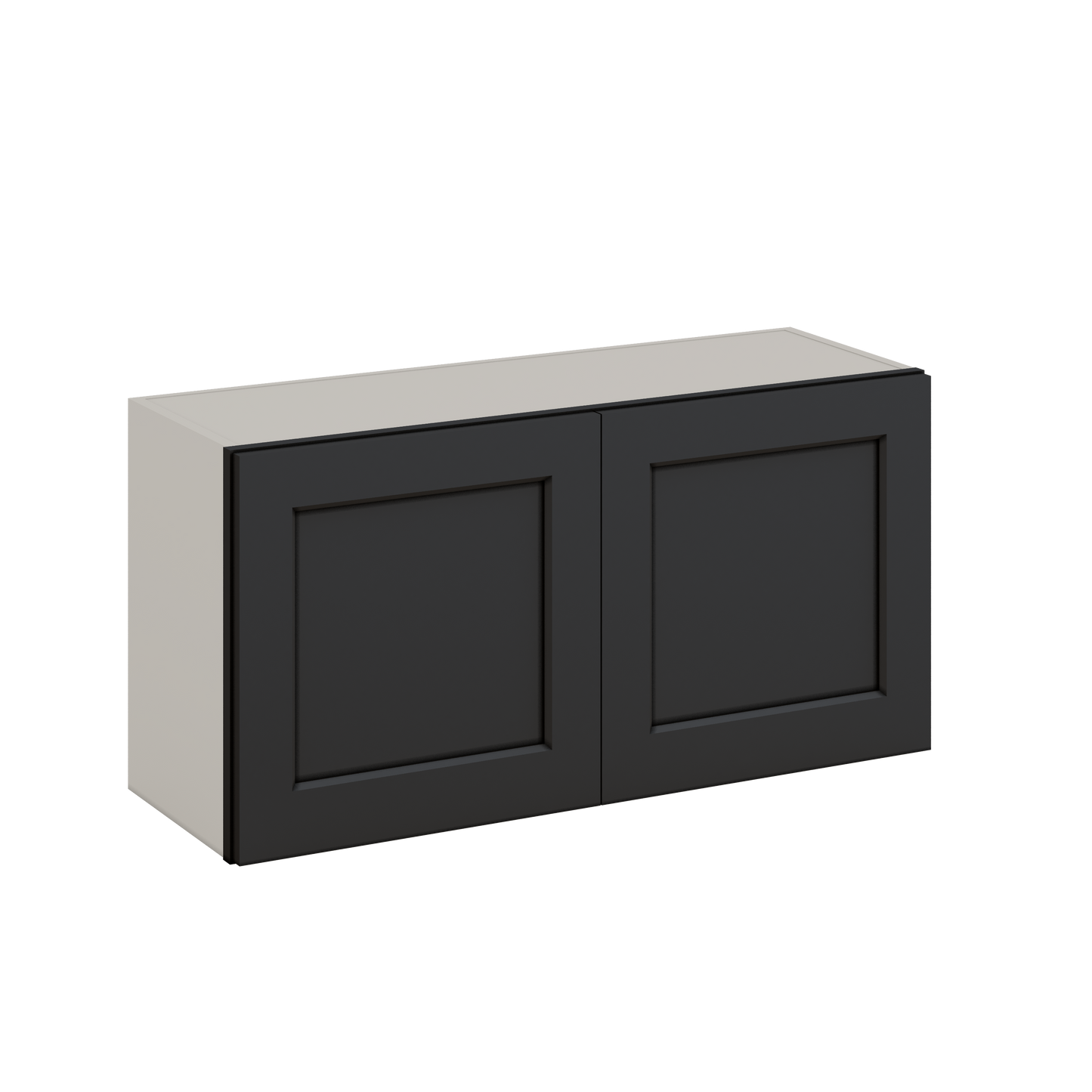 36" Wide by 12" Deep Bridge 15HNS Hermosa Noir Black Shaker 1-1/4"Overlay Wall Cabinet - Double Door 12", 15", 18", 21", 24" Tall