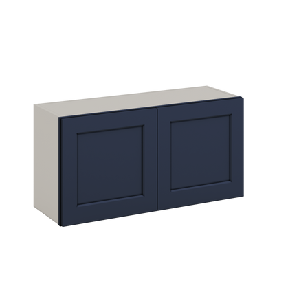 36" Wide by 12" Deep Bridge NB29 Naval Blue Shaker 1-1/4"Overlay Wall Cabinet - Double Door 12", 15", 18", 21", 24" Tall