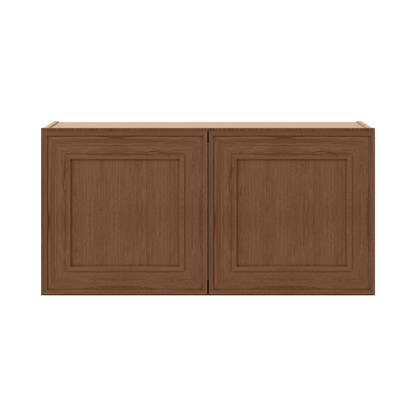 36" Wide Double Door 12", 15", 18", 21" & 24" Tall & 12" Deep Elegant Craftsman Mocha Shaker Wall Cabinet