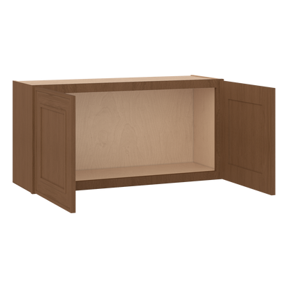 36" Wide Double Door 12", 15", 18", 21" & 24" Tall & 12" Deep Elegant Craftsman Mocha Shaker Wall Cabinet