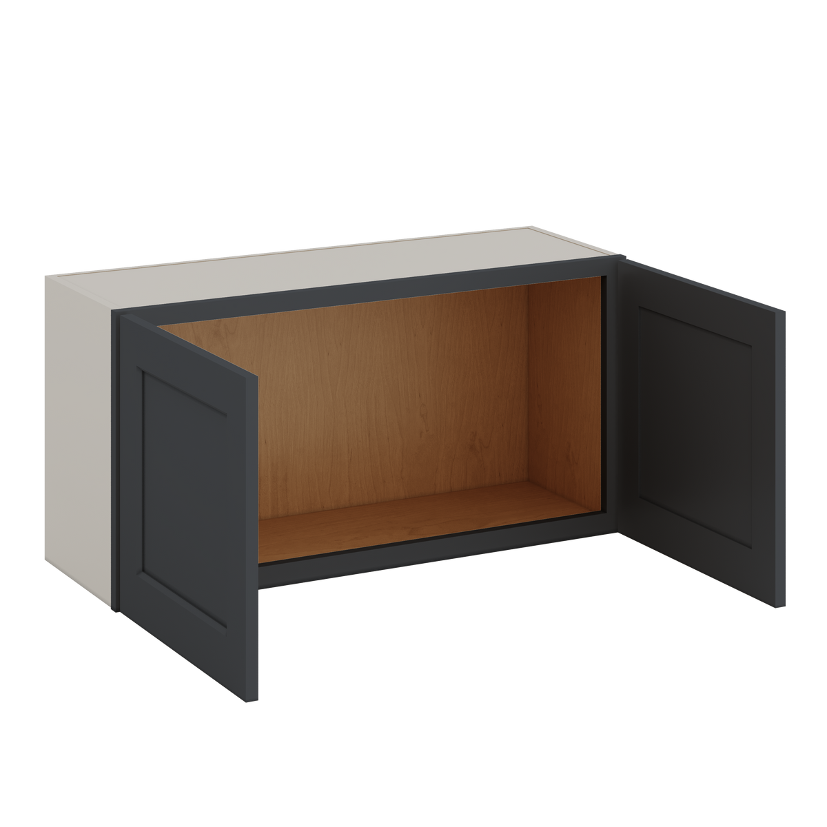 36" Wide by 12" Deep Bridge 15HNS Hermosa Noir Black Shaker 1-1/4"Overlay Wall Cabinet - Double Door 12", 15", 18", 21", 24" Tall