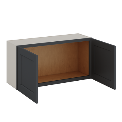 36" Wide by 12" Deep Bridge 15HNS Hermosa Noir Black Shaker 1-1/4"Overlay Wall Cabinet - Double Door 12", 15", 18", 21", 24" Tall