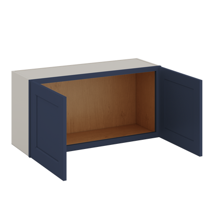 36" Wide by 12" Deep Bridge NB29 Naval Blue Shaker 1-1/4"Overlay Wall Cabinet - Double Door 12", 15", 18", 21", 24" Tall