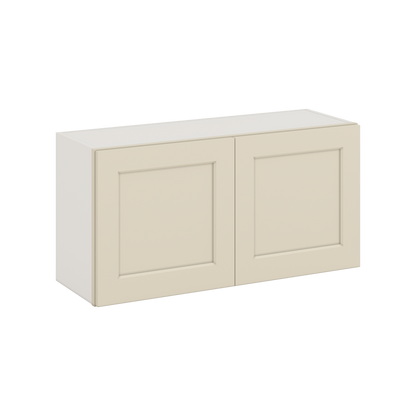 36" Wide by 12" Deep Bridge Manhattan Cream Shaker 1-1/4"Overlay Wall Cabinet - Double Door 12", 15", 18", 21", 24" Tall
