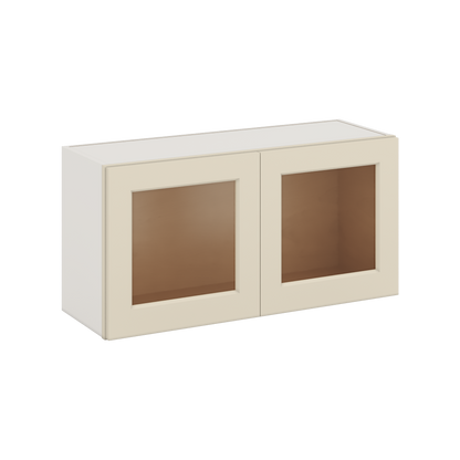 36" Wide by 12" Deep Bridge Manhattan Cream Shaker 1-1/4"Overlay Glass Ready Wall Cabinet - Double Door 12", 15", 18", 21", 24" Tall