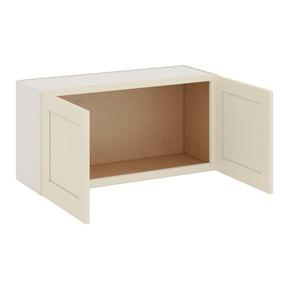 36" Wide by 12" Deep Bridge Manhattan Cream Shaker 1-1/4"Overlay Wall Cabinet - Double Door 12", 15", 18", 21", 24" Tall