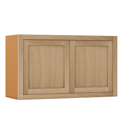 36" Wide Bridge White Oak Inset Shaker Wall Cabinet - Double Door 12", 15", 18", 21" & 24" Tall