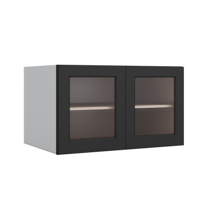 36" Wide 24" Deep Upper 15HNS Hermosa Noir Black Shaker 1-1/4" Overlay Glass Ready Wall Cabinet - Double Door 12", 15", 18", 21", 24"