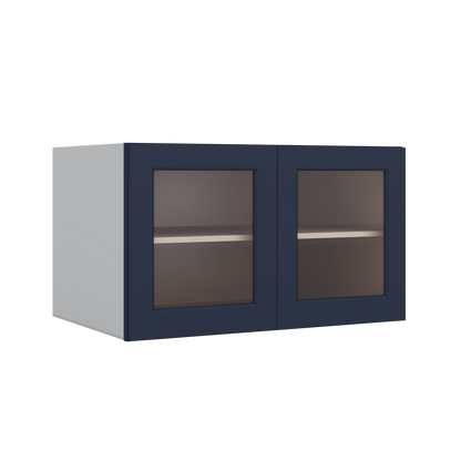 36" Wide 24" Deep Upper NB29 Naval Blue Shaker 1-1/4" Overlay Glass Ready Wall Cabinet - Double Door 12", 15", 18", 21", 24"