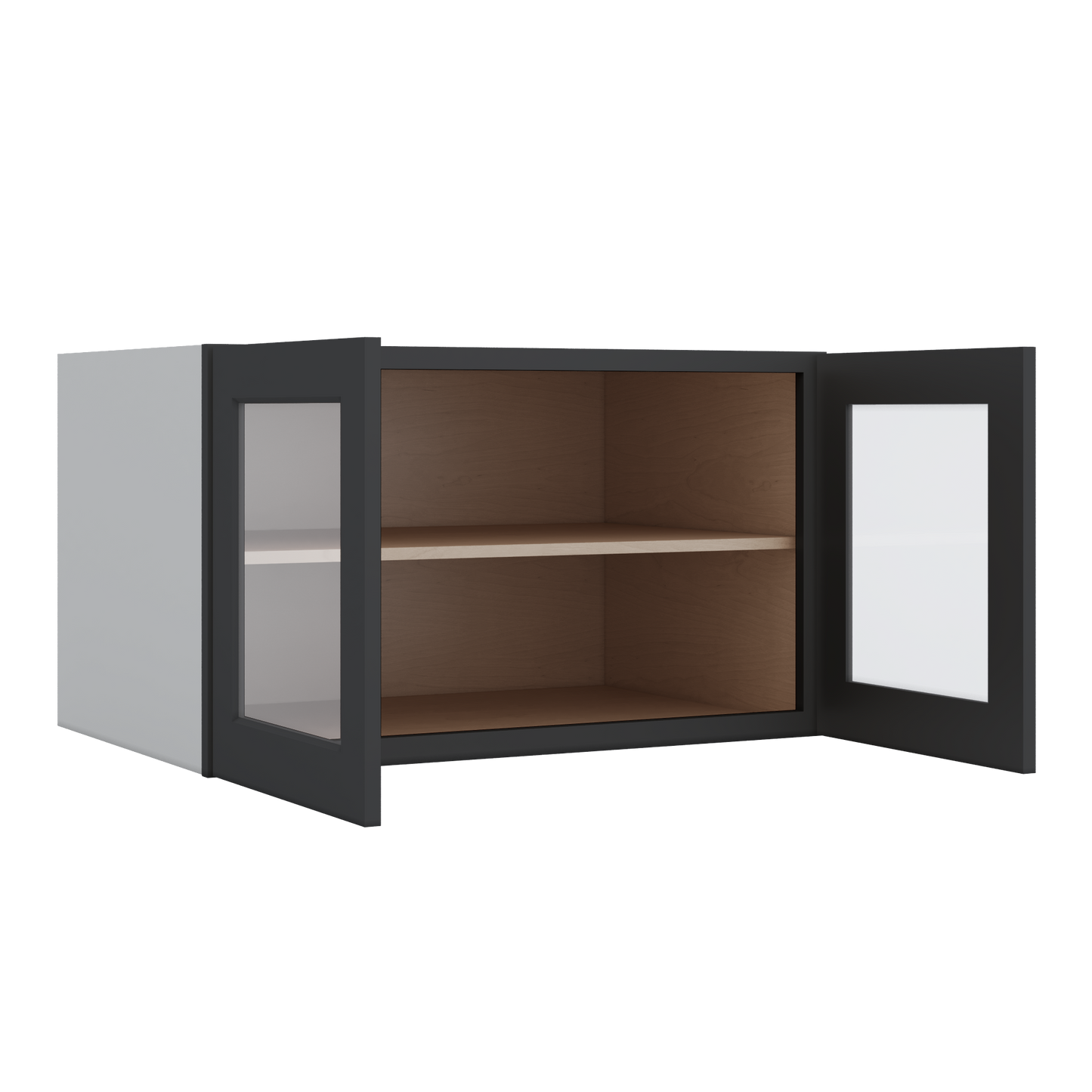 36" Wide 24" Deep Upper 15HNS Hermosa Noir Black Shaker 1-1/4" Overlay Glass Ready Wall Cabinet - Double Door 12", 15", 18", 21", 24"