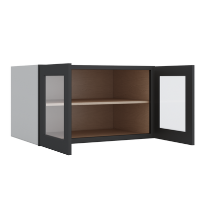 36" Wide 24" Deep Upper 15HNS Hermosa Noir Black Shaker 1-1/4" Overlay Glass Ready Wall Cabinet - Double Door 12", 15", 18", 21", 24"