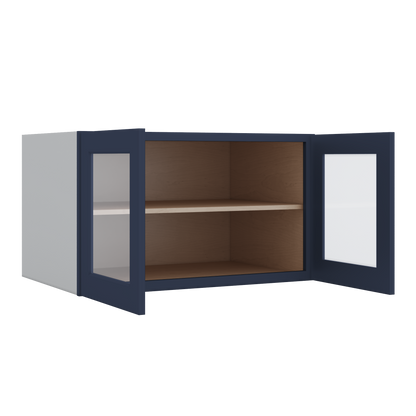 36" Wide 24" Deep Upper NB29 Naval Blue Shaker 1-1/4" Overlay Glass Ready Wall Cabinet - Double Door 12", 15", 18", 21", 24"