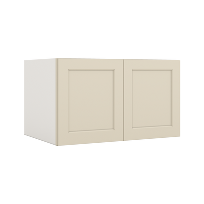 36" Wide 24" Deep Upper Manhattan Cream Shaker 1-1/4" Overlay Wall Cabinet - Double Door 12", 15", 18", 21", 24"