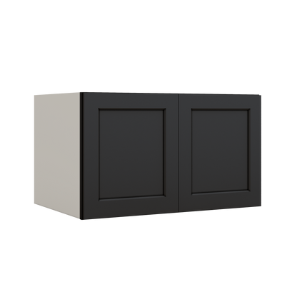 36" Wide 24" Deep Upper 15HNS Hermosa Noir Black Shaker 1-1/4" Overlay Wall Cabinet - Double Door 12", 15", 18", 21", 24"