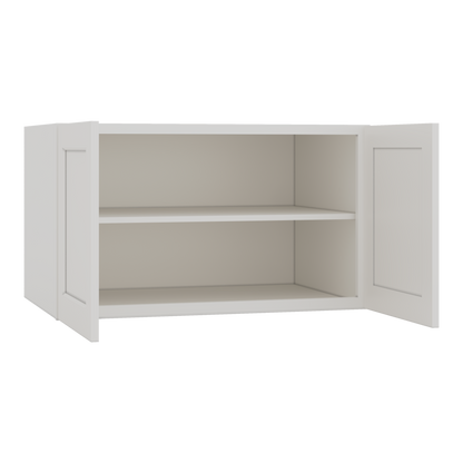 36" Wide 24" Deep Upper ICE White Shaker 1-1/4" Overlay Wall Cabinet - Double Door 12", 15", 18", 21", 24" CWS/CWB