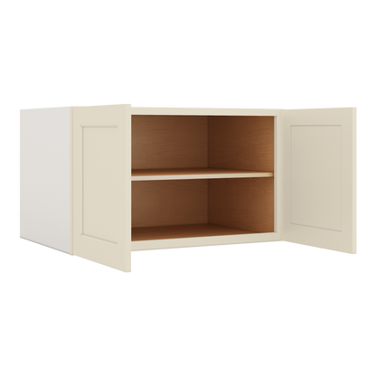 36" Wide 24" Deep Upper Manhattan Cream Shaker 1-1/4" Overlay Wall Cabinet - Double Door 12", 15", 18", 21", 24"