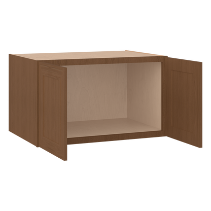 36" Wide 24" Deep 12", 15", 18", 21" & 24" Tall Mocha Elegant Oak Shaker Refrigerator Wall Cabinet