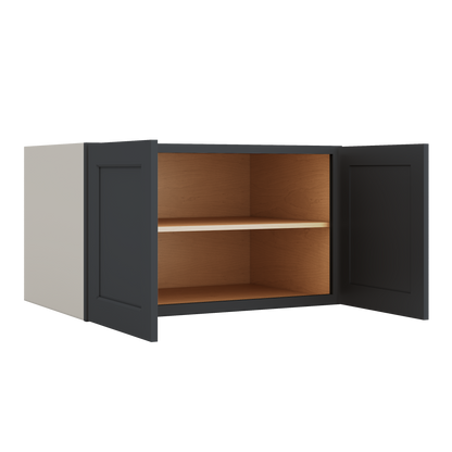 36" Wide 24" Deep Upper 15HNS Hermosa Noir Black Shaker 1-1/4" Overlay Wall Cabinet - Double Door 12", 15", 18", 21", 24"