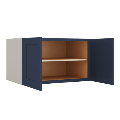 36" Wide 24" Deep Upper NB29 Naval Blue Shaker 1-1/4" Overlay Wall Cabinet - Double Door 12", 15", 18", 21", 24"