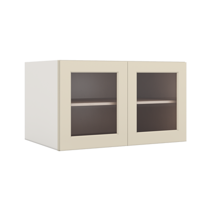 36" Wide 24" Deep Upper Manhattan Cream Shaker 1-1/4" Overlay Glass Ready Wall Cabinet - Double Door 12", 15", 18", 21", 24"