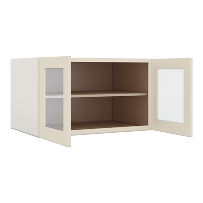 36" Wide 24" Deep Upper Manhattan Cream Shaker 1-1/4" Overlay Glass Ready Wall Cabinet - Double Door 12", 15", 18", 21", 24"